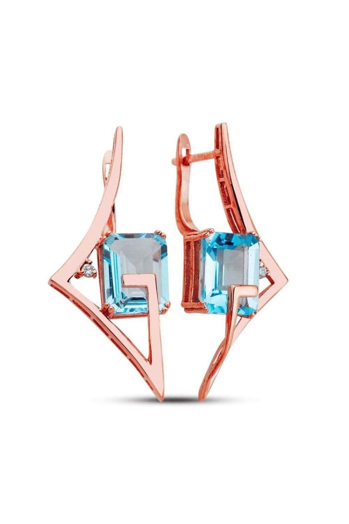 Mavi Topaz Roz Pırlanta Küpe (GPE0054)